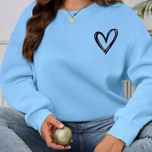 SHEIN Light Blue Heart Graphic Sweatshirt